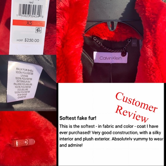 Last Calvin Klein Luxury Red Faux Fur Coat - Picture 10 of 11